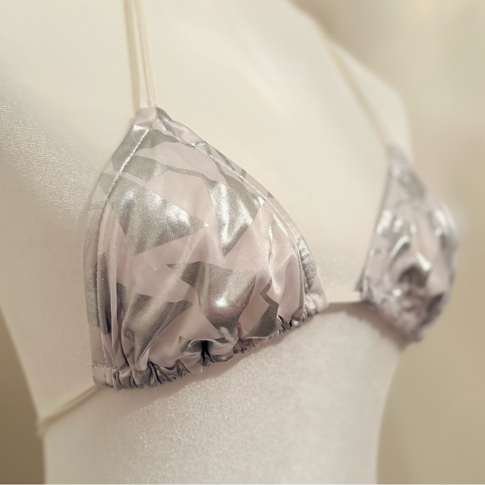 Silver Foil Triangle Bikini Top | Y2K Festival Style